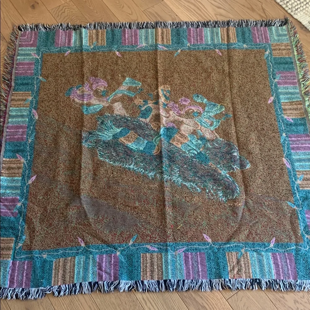 Mohawk Tapestry Holiday Polar Bear and Penguin Throw Vintage